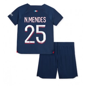 Paris Saint-Germain Nuno Mendes #25 Hemmaställ Barn 2023-24 Kortärmad (+ Korta byxor)